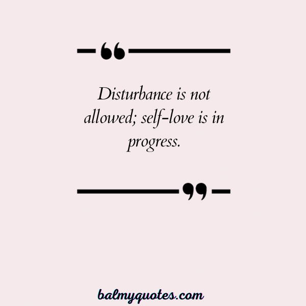 Disturbance is not allowed; self-love is in progress.
