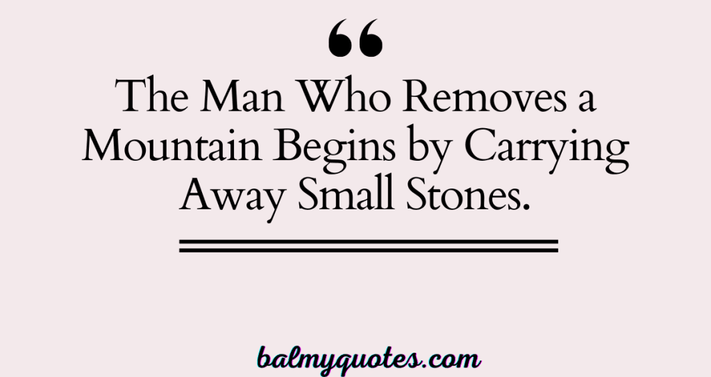 The Man Who Removes a Mountain Begins by Carrying Away Small Stones